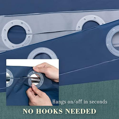 No Hook PEVA Shower Curtain or Liner, Standard Size 71x74, Navy Blue