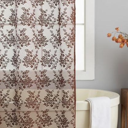 TUDECO Lace Brown Shower Curtain with Attached Valance, 72 x 72 Inch