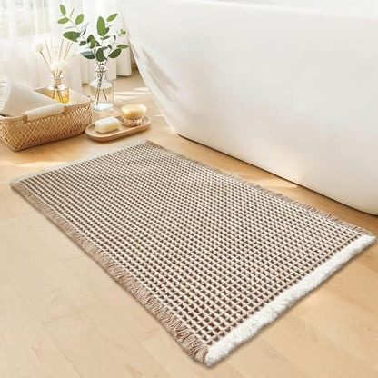 Waffle Bath Mat, Boho Bathroom Rugs Non Slip Washable, 20" x 32"