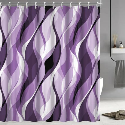 Purple Striped Shower Curtain with Hooks for Bathroom 72x78 Inch