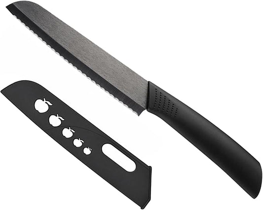 Ceramic Bread Knife - 6" Sharp Blade Serrated Kitchen Knife with Cover,Black
