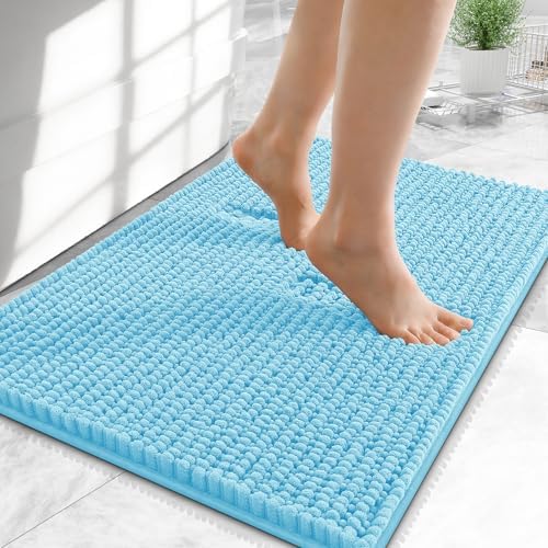 OLANLY Thick Chenille Small Bathroom Rugs Mats 24x16, Sky Blue