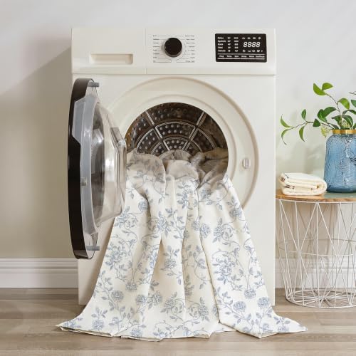 MitoVilla Vintage Farmhouse Blue Floral Poly-Cotton Shower Curtain, 72x72