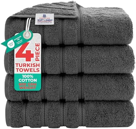 American Soft Linen 100% Cotton Luxury Turkish Towels, 4 PC Bath Towel Set