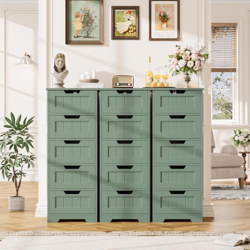 FOTOSOK Bathroom Cabinet, Bathroom Storage Cabinet with 5 Drawers, Green