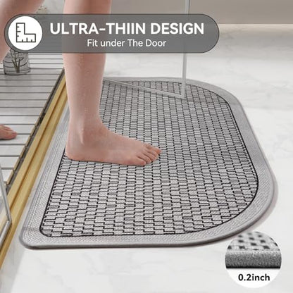 YDKGL Half Circle Bath Mat, Non Slip Thin Bathroom Rugs, Grey 24x35