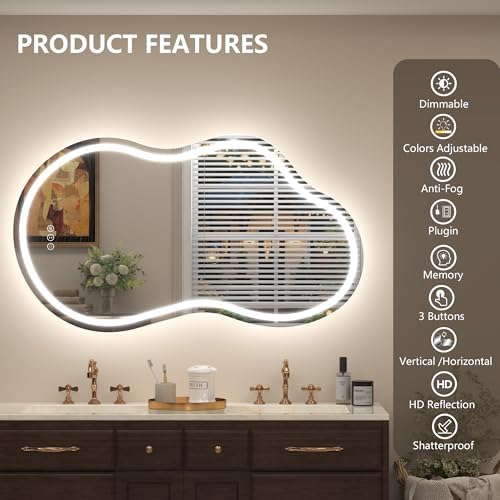 48x26 Inch Irregular LED Lighted Bathroom Vanity Mirror