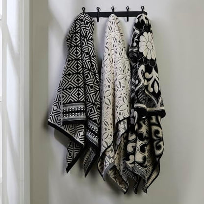 SKL Home Amherst Medallion Bath Towel, Premium 100% Cotton, Black