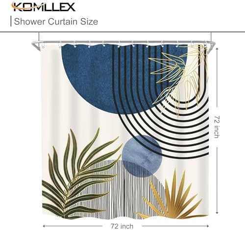 Mid Century Blue Green Boho Abstract Modern Bathroom Shower Curtain Set