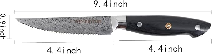 Ketuo Professional Chef Knife Damascus Carbon Steel with Laser Pattern Blade and Black Pakka Wood (4.5 Inch Steak Knife)
