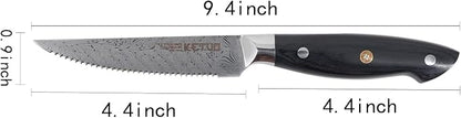 Ketuo Professional Chef Knife Damascus Carbon Steel with Laser Pattern Blade and Black Pakka Wood (4.5 Inch Steak Knife)