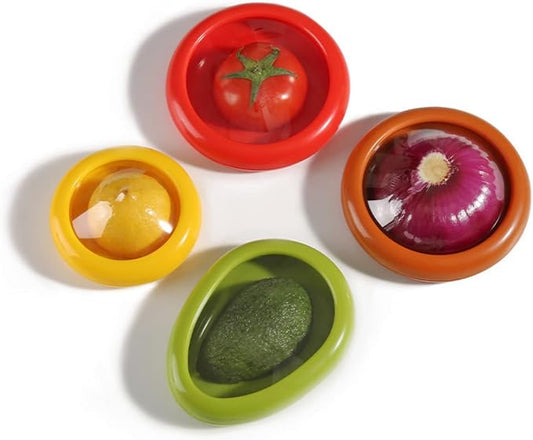 4 PCS Fruit and Vegetable Shaped Savers Storage,Reusable Transparent Thin Film Food Storage Containers Keep Food Fresh Longer, Kitchen Refrigerator Storage Accessories