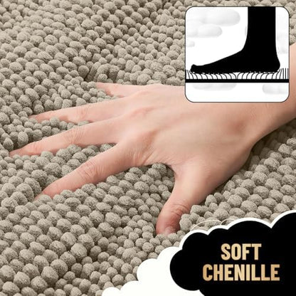 OLANLY Thick Bathroom Rugs 30x20, Chenille Striped Bath Rugs, Warm Taupe