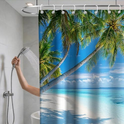 Beach Tropical Ocean Shower Curtain Summer Luxury Palm Tree Scenic Nature