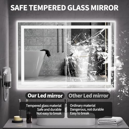 Koonmi 36x24 LED Bathroom Mirror, Shatterproof Mirror with Light