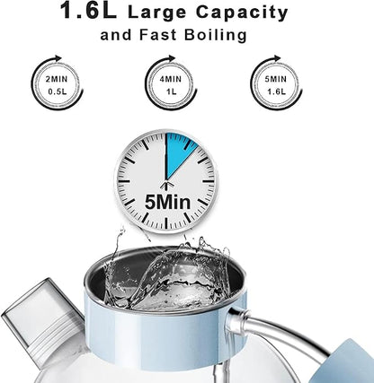 ASCOT Electric Kettle, Glass Electric Tea Kettle Gifts for Men/Women/Family 1.5L 1500W Borosilicate Glass Tea Heater, with Auto Shut-Off and Boil-Dry Protection (Blue)