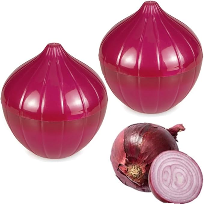 OUKEYI 2 Pieces Fruit and Vegetable Reusable Refrigerator Box Storage Bowls for，Green pepper/onion/Tomato/Lemon/garlic Shaped Containers with Lids ，Refrigerator Vegetable Crisper (onions)