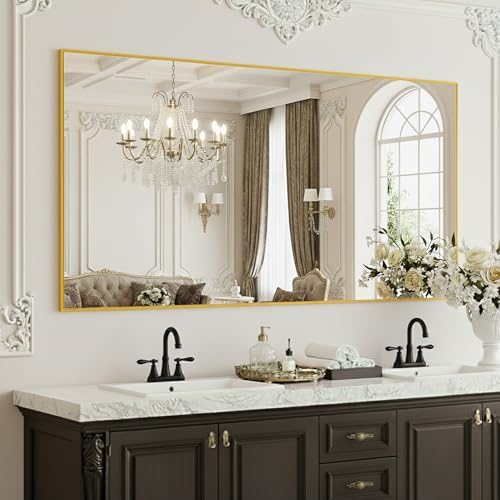 FICTOR Bathroom Vanity Mirror for Over Sink, 55" x 30", Gold