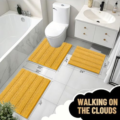 OLANLY Thick Bathroom Runner Rugs 44x24, Chenille Bath Rugs, Golden Yellow