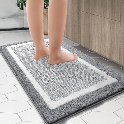 OLANLY Large Bathroom Rugs 47x32, Soft Absorbent Microfiber Bath Rugs, Grey