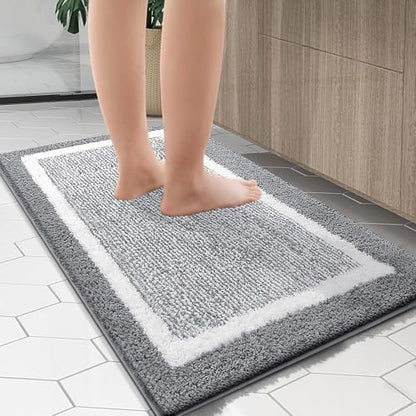OLANLY Large Bathroom Rugs 47x32, Soft Absorbent Microfiber Bath Rugs, Grey