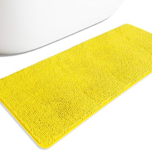 Bathroom Runner Rug 24 x 60 Inch – Extra Large Long Bath Mat | Absorbent and Washable Thick Chenille Bath Rug Non-Slip Runner Rug for Bathroom, Shower, Sink(Yellow)
