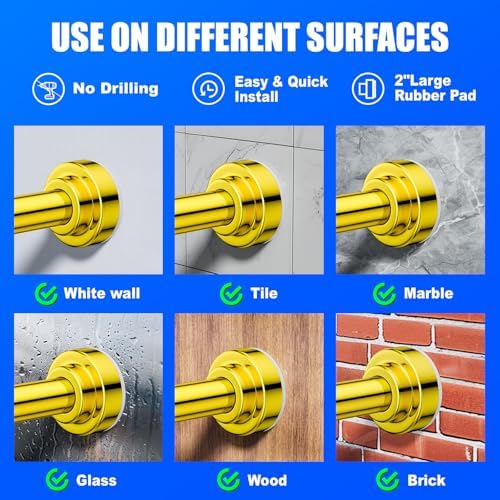 Ausemku Shower Curtain Rod - 32-43 Inch Rustproof Tension Rod, Non-Slip Spring Design, No Drilling Adjustable Curtain Rod for Bathroom, Kitchen, and Closet（Gold）