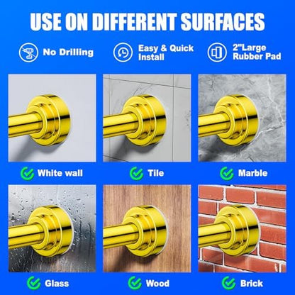 Ausemku Shower Curtain Rod - 32-43 Inch Rustproof Tension Rod, Non-Slip Spring Design, No Drilling Adjustable Curtain Rod for Bathroom, Kitchen, and Closet（Gold）