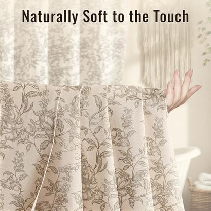 Farmhouse Brown Floral Shower Curtain with 12 Clear Rings 72"W x 84"L