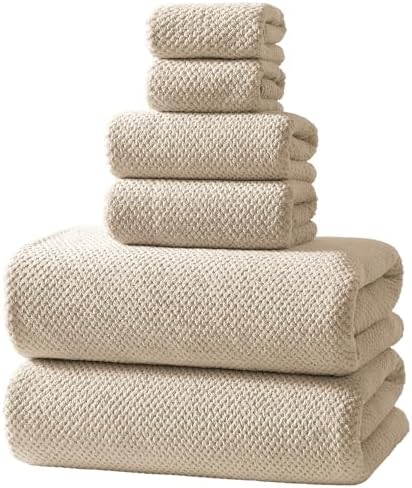 REDKISS 6-Piece Bath Towel Set - 2 Washcloths, 2 Hand Towels, 2 Bath Towels | Ultra-Fiber Coral Fleece, Super Absorbent, No Lint & No Fading | Perfect for Bathroom, Spa, Gym | Family & Adults-Camel