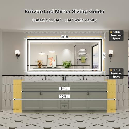88x38 Inch LED Bathroom Mirror with Black Frame, Backlit & Front Lit