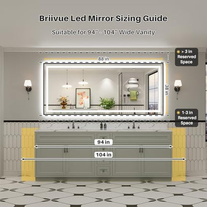 88x38 Inch LED Bathroom Mirror with Black Frame, Backlit & Front Lit