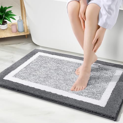 OLANLY Bathroom Rugs 30x20, Soft Absorbent Microfiber Bath Rugs, Dark Grey