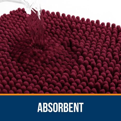 OLANLY Chenille Bathroom Rugs Mats Sets 2 Piece, 36"x24"+30"x20", Burgundy