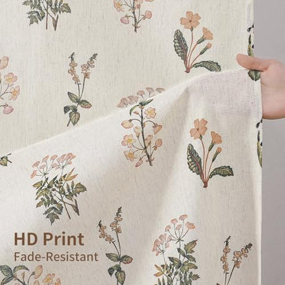Colorful Star Farmhouse Beige Floral Linen Shower Curtain, 72" W x 84" L