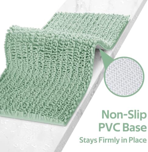 ACCUMTEK Upgrade Luxury 2 Piece Sage Green Toilet Bathroom Rug Mat 32"x20"+24"x17", Ultra Soft Thick Absorbent Bath Mats, Non Slip Chenille Toilet Mat for Bathroom, Bedroom, Kitchen, Shower, Tub