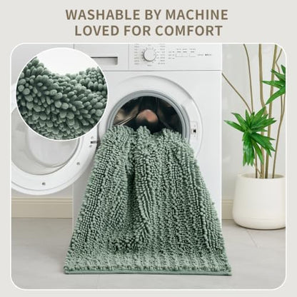 Sage Green Toilet Rugs U Shaped Washable, 24x24 Contour Bath Rugs for Toilet, Luxury Ultra Soft Chenille U-Shaped Toilet Rug, Non Slip Absorbent Machine Washable Bathroom Mat for Toile