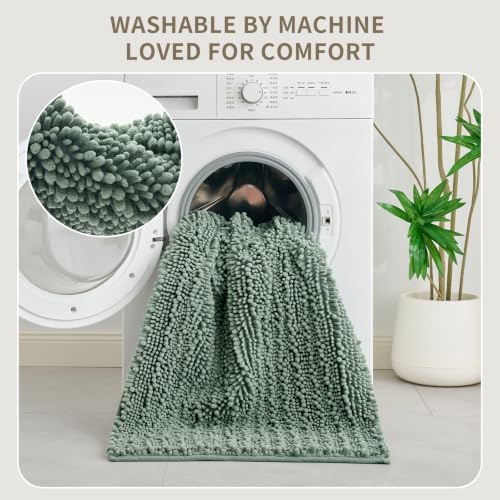 Bathroom Rugs Non Slip Washable 36x24, Extra Thick Soft Chenille Absorbent Bath Mat, High Density Barrier Non Slip Backing, Quick Dry Plush Shaggy Floor Carpet for Tub&Shower, Sage Green