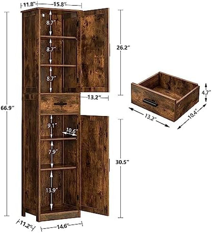 TEENFON Tall Bathroom Cabinet, Storage Cabinet with 6 Shelves & Drawer