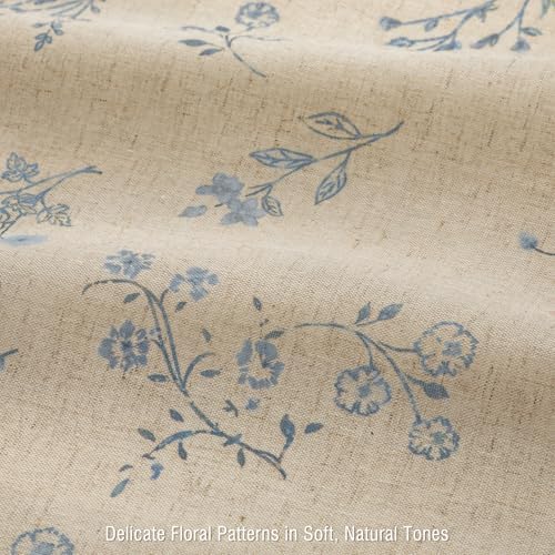 Blue Floral Farmhouse Vintage Linen Shower Curtain French Country 72Wx84H
