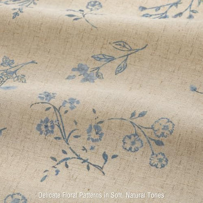 Blue Floral Farmhouse Vintage Linen Shower Curtain French Country 72Wx72H