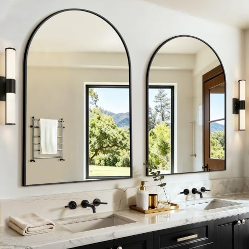 Arched Bathroom Vanity Mirror for Over Sink, 2 Pack 38”x26”, Black
