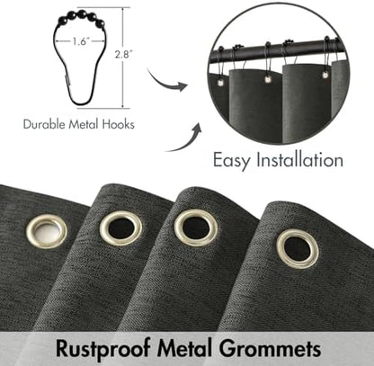 MIULEE 72 x 84 Extra Long Linen Shower Curtain Charcoal Grey 12 Metal Hooks
