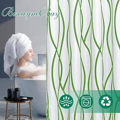 Fabric Modern Shower Curtain-Sage and White Shower Curtains for Bathroom