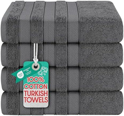 American Soft Linen Salem 100% Cotton Turkish 4 Piece Bath Towels for Bathroom, 600 GSM Soft Absorbent Quick Dry Bath Towel Set, Dark Gray