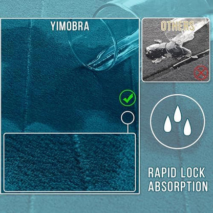Yimobra Memory Foam Toilet Bath Mat U-Shaped, Soft and Comfortable, Water Absorption, Non-Slip, Thick, Machine Wash and Easier to Dry for Bathroom Commode Contour Rug, 24 X 20 Inches, Peacock Blue