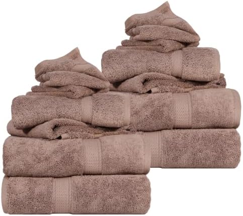 SUPERIOR Egyptian Cotton Ultra Plush & Absorbent, 12 Piece Set, Muted Mauve