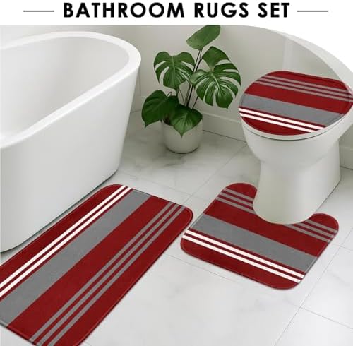 Bathroom Sets with Shower Curtain and Rugs, 4 Pcs, Abstract Stripes