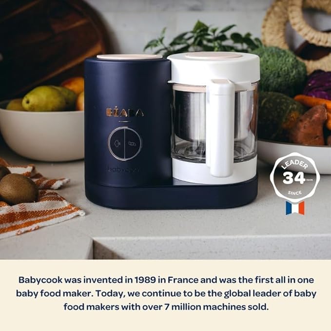 BEABA Babycook NEO Baby Food Maker, Borosilicate Glass & Stainless Steel, 42 oz. Capacity for Multi-Stage Use, Inventor & Global Leader of Baby Food Processors, Trusted for over 35 years, Midnight