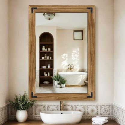 Bathroom Mirror for Wall, 28" x 40" Wooden Vanity Mirror